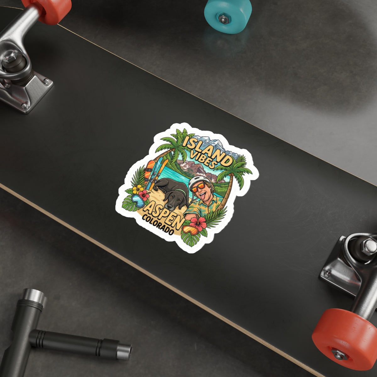 The Troyman Show Island Vibes Sticker — Tropical Ski Resort Die-Cut Sticker