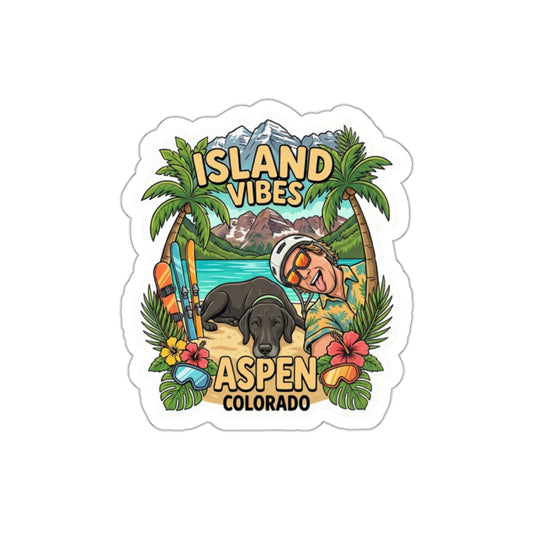 The Troyman Show Island Vibes Sticker — Tropical Ski Resort Die-Cut Sticker