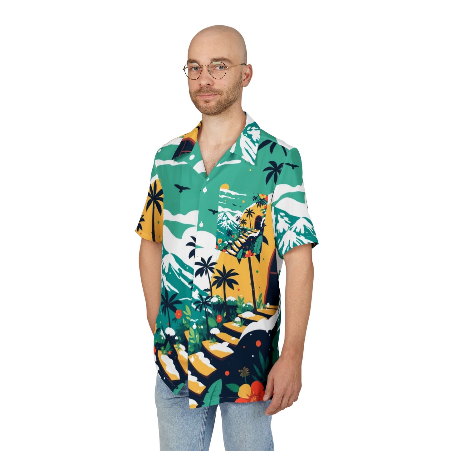 Island Vibes Hawaiian Shirt — Palm Trees & Snow Peaks Aloha Button-Down